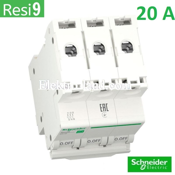 Автоматический выключатель 3Р 20А, C, 6кА, Schneider Electric RESI9 (R9F12320)